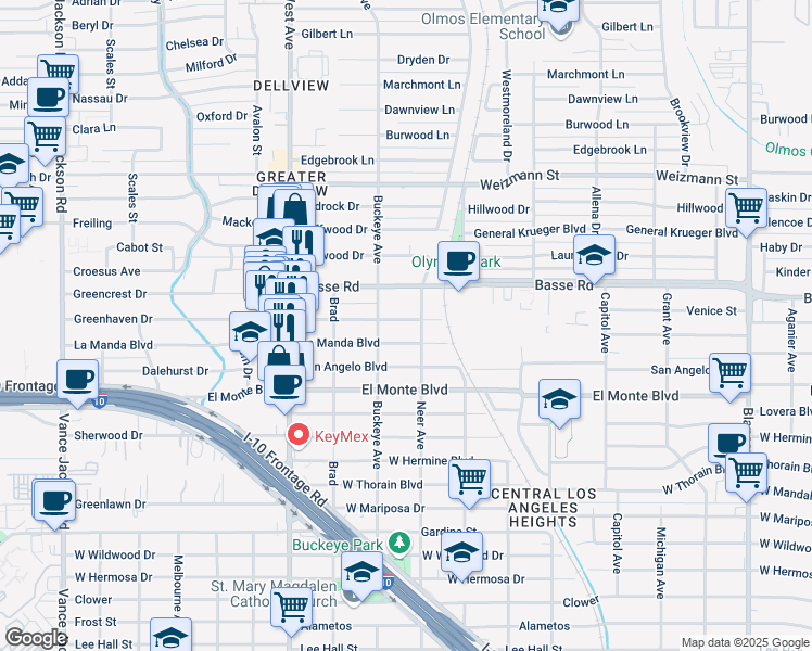 map of restaurants, bars, coffee shops, grocery stores, and more near 614 Venice Street in San Antonio