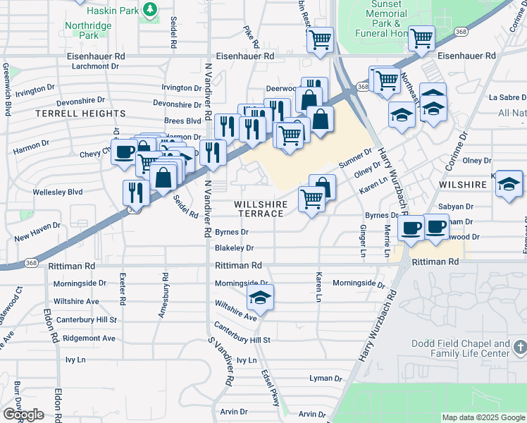map of restaurants, bars, coffee shops, grocery stores, and more near 422 Olney Drive in San Antonio