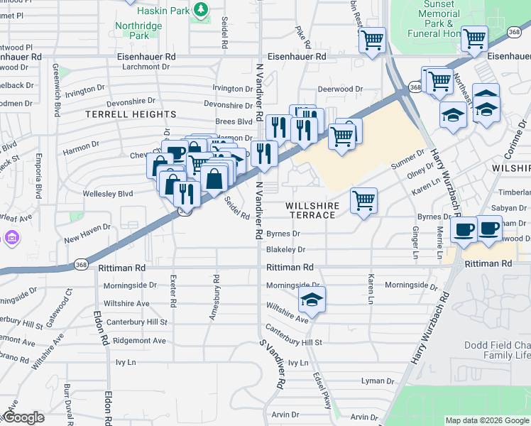 map of restaurants, bars, coffee shops, grocery stores, and more near 300 Olney Drive in San Antonio