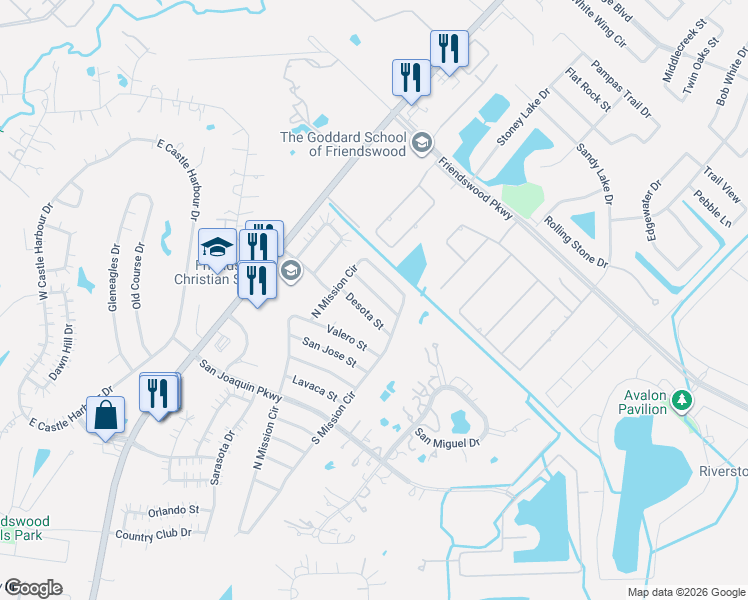 map of restaurants, bars, coffee shops, grocery stores, and more near 1907 Desota Street in Friendswood
