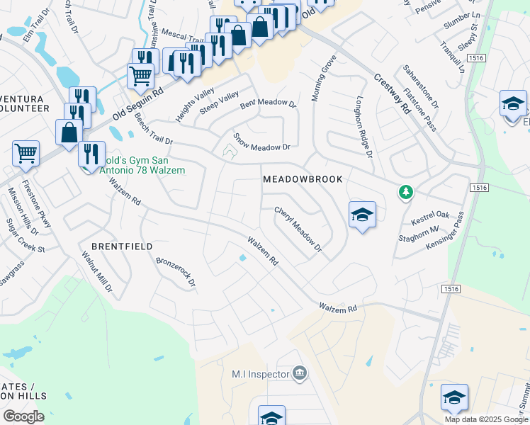 map of restaurants, bars, coffee shops, grocery stores, and more near 8110 Ocean Meadow Drive in Converse