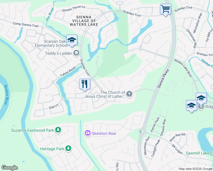 map of restaurants, bars, coffee shops, grocery stores, and more near 9235 Balsam Gap in Missouri City