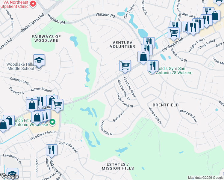 map of restaurants, bars, coffee shops, grocery stores, and more near 6419 Port Royal Street in San Antonio