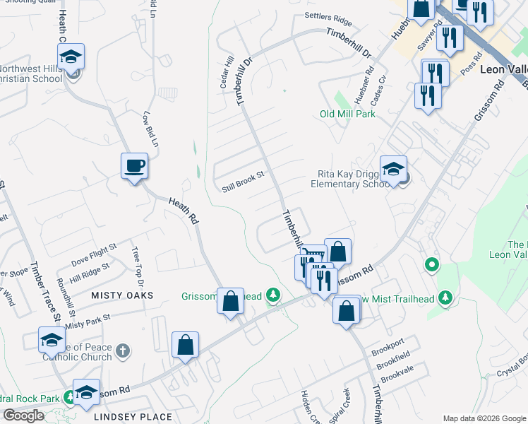 map of restaurants, bars, coffee shops, grocery stores, and more near 7339 Granite Creek Drive in San Antonio