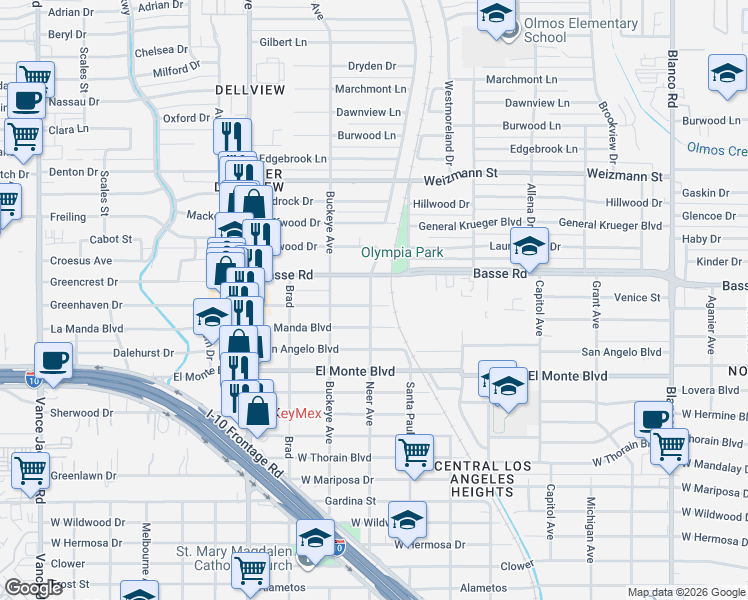 map of restaurants, bars, coffee shops, grocery stores, and more near 508 Venice in San Antonio