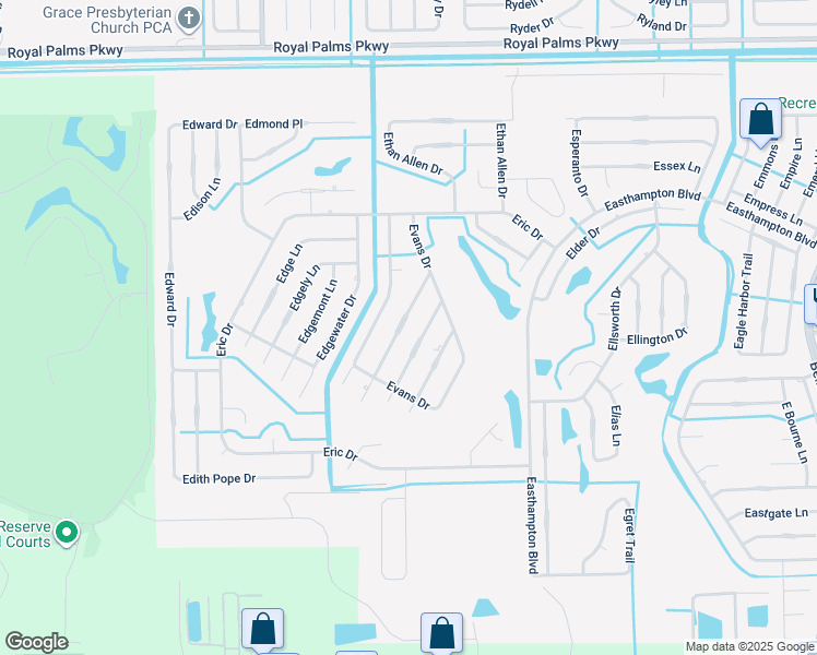 map of restaurants, bars, coffee shops, grocery stores, and more near 11 Evansville Lane in Palm Coast