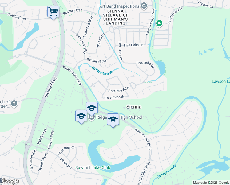 map of restaurants, bars, coffee shops, grocery stores, and more near 10406 10 Point Lane in Missouri City