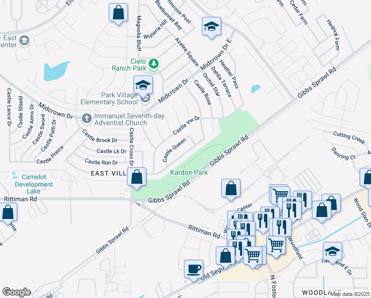 map of restaurants, bars, coffee shops, grocery stores, and more near 6050 Castle Queen in San Antonio