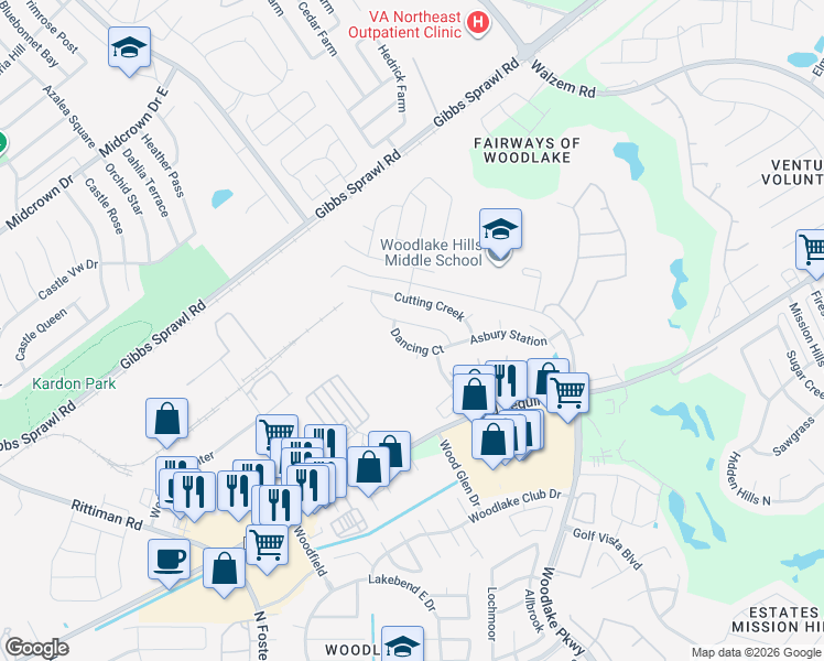 map of restaurants, bars, coffee shops, grocery stores, and more near 6923 Caribou Creek in San Antonio