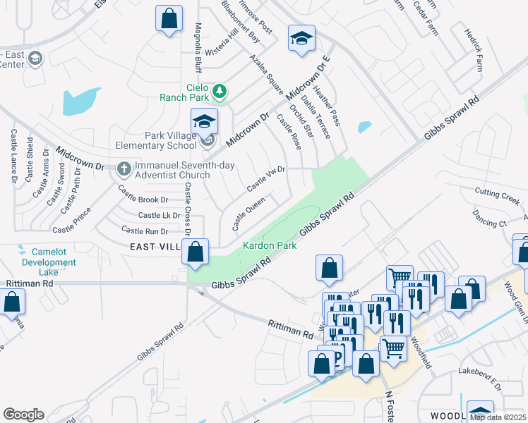 map of restaurants, bars, coffee shops, grocery stores, and more near 6050 Castle Queen in San Antonio