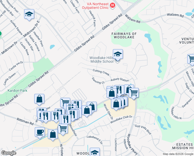 map of restaurants, bars, coffee shops, grocery stores, and more near 6923 Caribou Creek in San Antonio