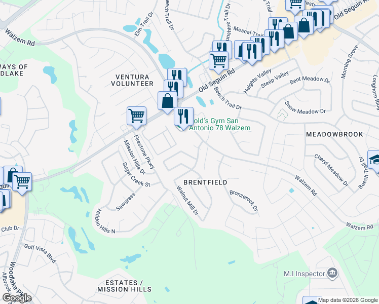 map of restaurants, bars, coffee shops, grocery stores, and more near 7903 Pecan Heights in San Antonio