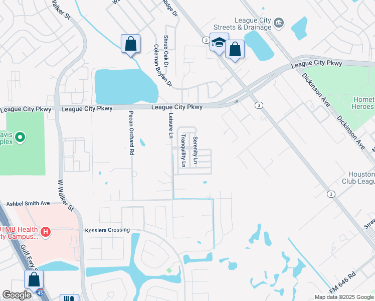 map of restaurants, bars, coffee shops, grocery stores, and more near 1998 Tranquility Lane in League City