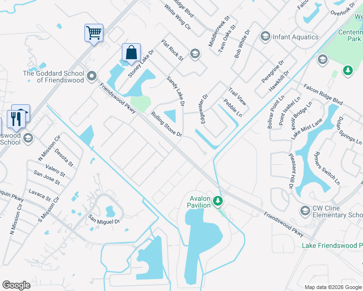 map of restaurants, bars, coffee shops, grocery stores, and more near 2019 Sandy Lake Drive in Friendswood