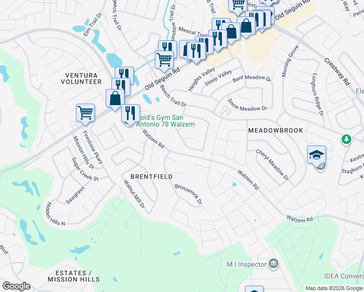 map of restaurants, bars, coffee shops, grocery stores, and more near 8046 Chestnut Ash Drive in Converse