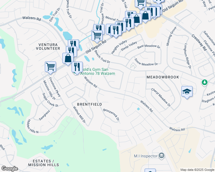 map of restaurants, bars, coffee shops, grocery stores, and more near 8046 Chestnut Ash Drive in Converse
