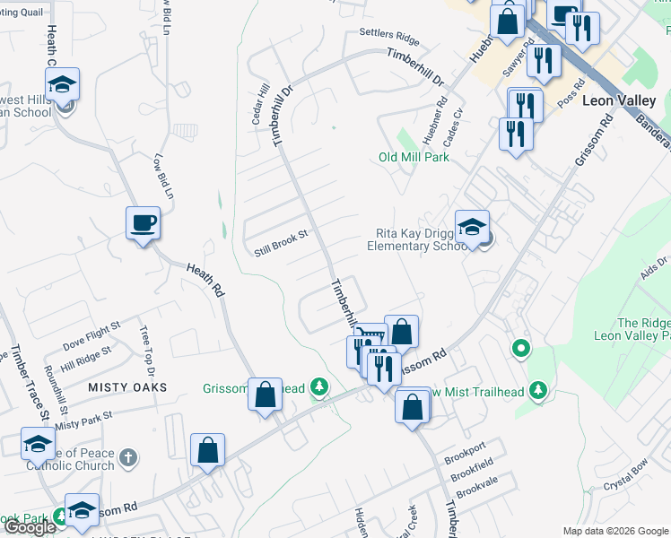 map of restaurants, bars, coffee shops, grocery stores, and more near 7235 Marble Creek Drive in San Antonio