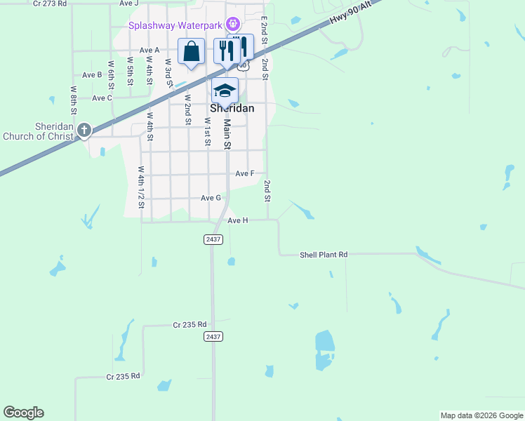 map of restaurants, bars, coffee shops, grocery stores, and more near 2930 2nd Street in Sheridan