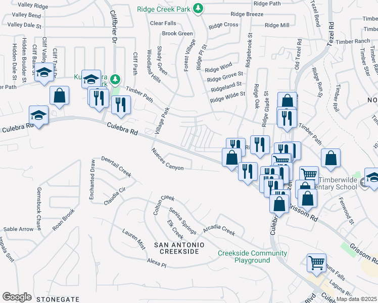 map of restaurants, bars, coffee shops, grocery stores, and more near 9595 Culebra Road in San Antonio
