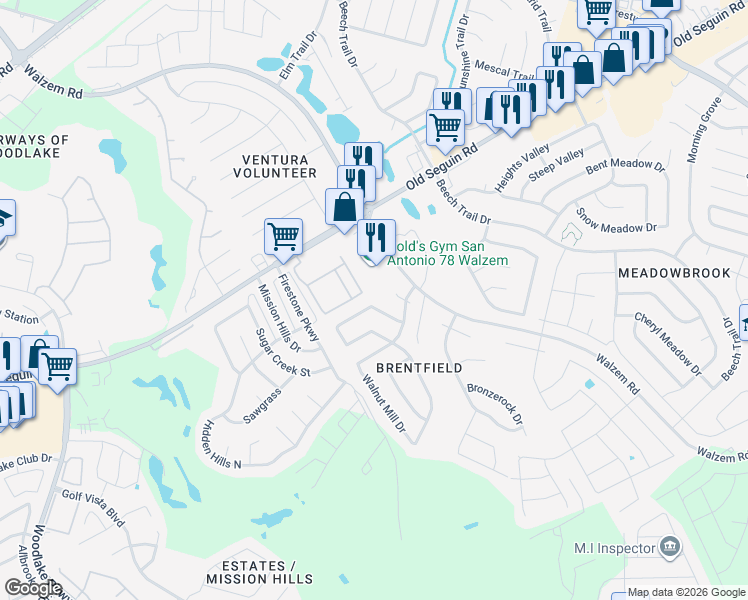 map of restaurants, bars, coffee shops, grocery stores, and more near 7903 Pecan Heights in San Antonio