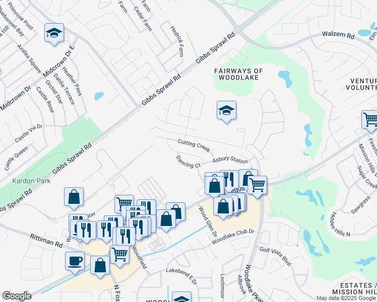 map of restaurants, bars, coffee shops, grocery stores, and more near 6923 Caribou Creek in San Antonio
