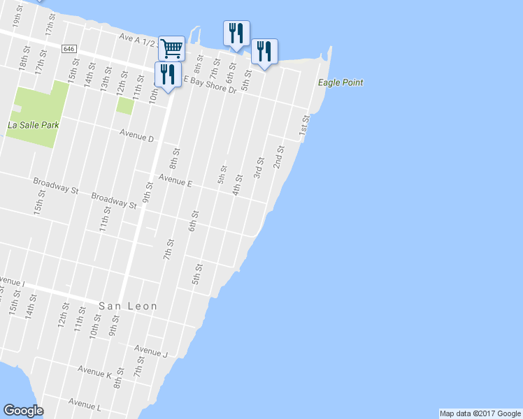 map of restaurants, bars, coffee shops, grocery stores, and more near 510 2nd Street in San Leon