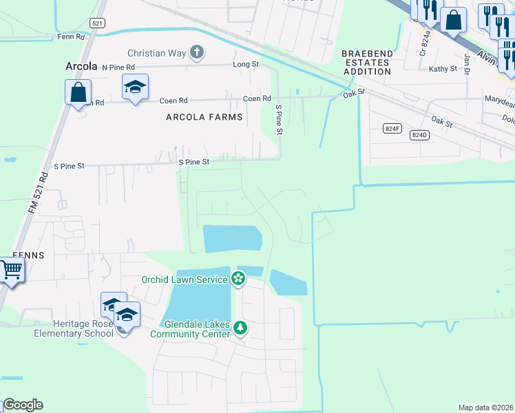 map of restaurants, bars, coffee shops, grocery stores, and more near 683 South Pine Street in Arcola