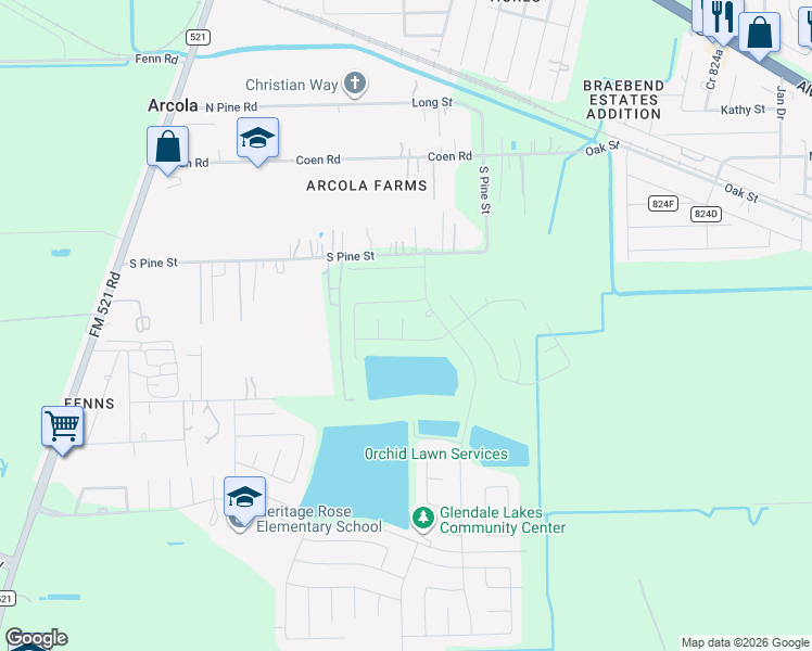 map of restaurants, bars, coffee shops, grocery stores, and more near 530 South Pine Street in Arcola