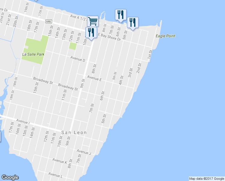 map of restaurants, bars, coffee shops, grocery stores, and more near 519 5th Street in San Leon