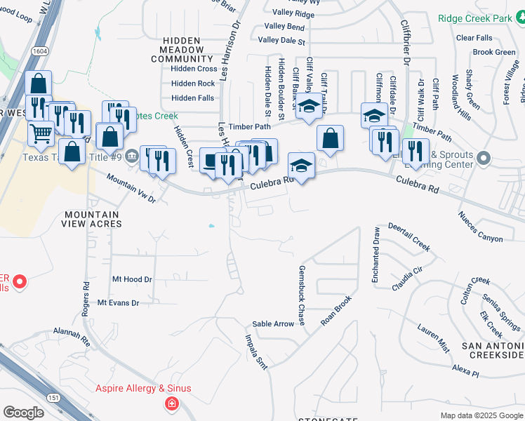 map of restaurants, bars, coffee shops, grocery stores, and more near 10148 Culebra Road in San Antonio