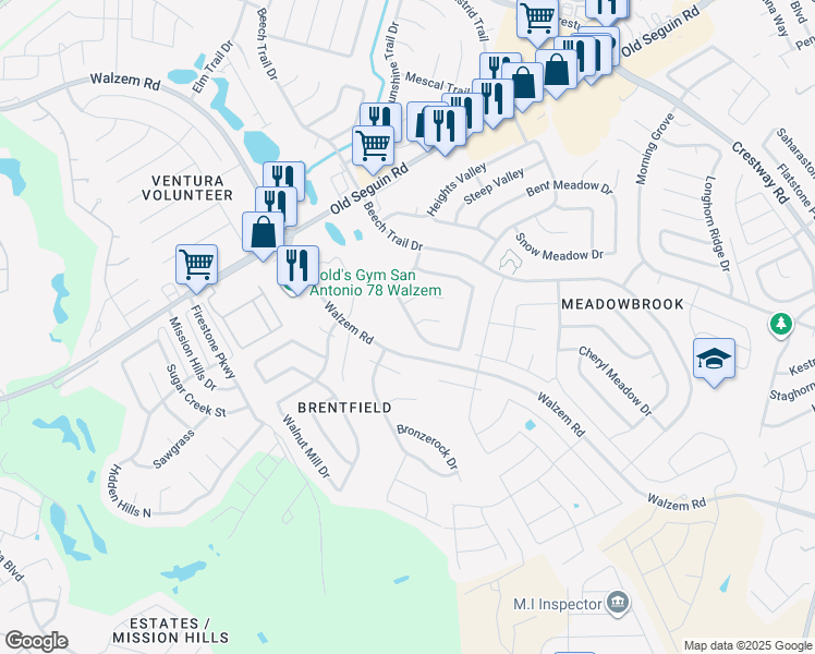 map of restaurants, bars, coffee shops, grocery stores, and more near 8046 Chestnut Ash Drive in Converse
