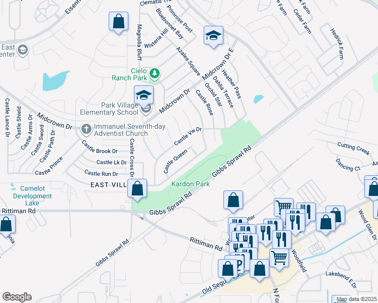 map of restaurants, bars, coffee shops, grocery stores, and more near 6050 Castle Queen in San Antonio