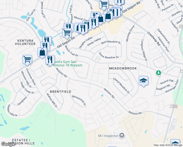 map of restaurants, bars, coffee shops, grocery stores, and more near 6317 Kendall Cove in Converse