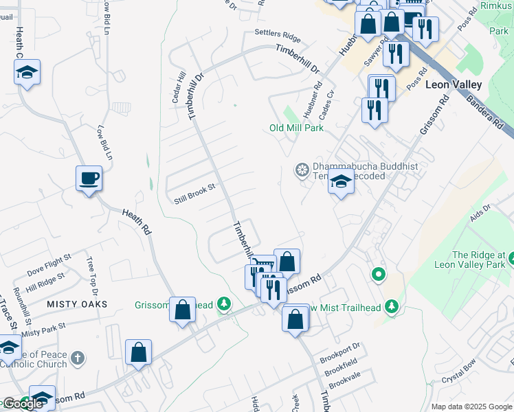 map of restaurants, bars, coffee shops, grocery stores, and more near 7206 Marble Creek Drive in San Antonio