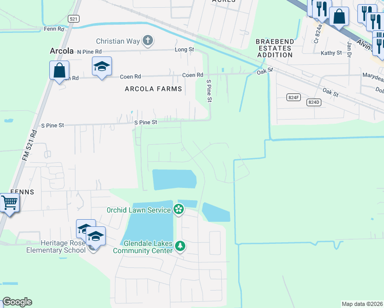 map of restaurants, bars, coffee shops, grocery stores, and more near 683 South Pine Street in Arcola