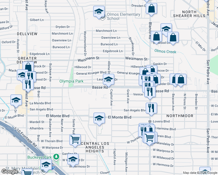 map of restaurants, bars, coffee shops, grocery stores, and more near in San Antonio