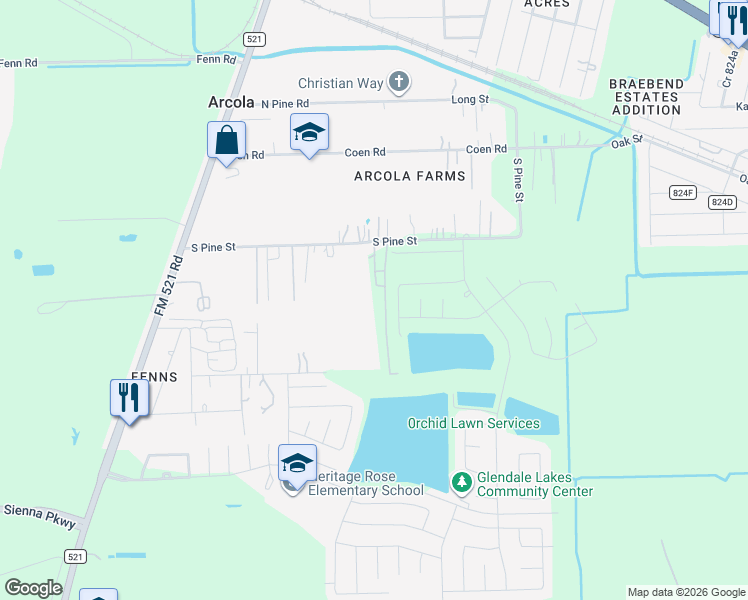 map of restaurants, bars, coffee shops, grocery stores, and more near 530 South Pine Street in Arcola