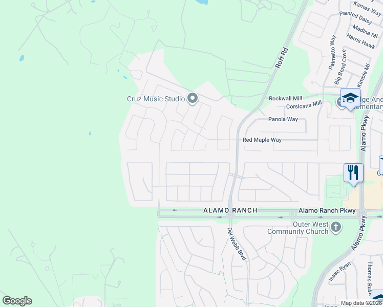 map of restaurants, bars, coffee shops, grocery stores, and more near 12838 Lone Star Leaf in San Antonio