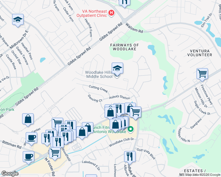 map of restaurants, bars, coffee shops, grocery stores, and more near 6946 Cutting Creek in San Antonio