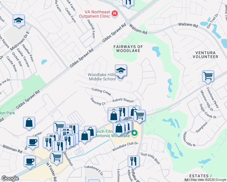 map of restaurants, bars, coffee shops, grocery stores, and more near 6946 Cutting Creek in San Antonio