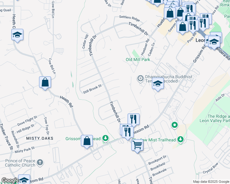 map of restaurants, bars, coffee shops, grocery stores, and more near 7206 Marble Creek Drive in San Antonio