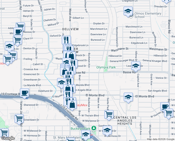 map of restaurants, bars, coffee shops, grocery stores, and more near 2309 Basse Road in San Antonio