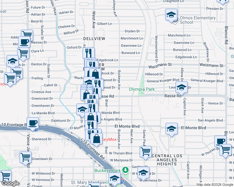 map of restaurants, bars, coffee shops, grocery stores, and more near 2309 Basse Road in San Antonio