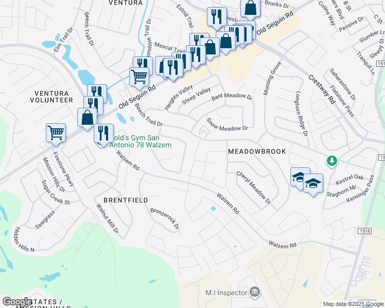 map of restaurants, bars, coffee shops, grocery stores, and more near 6317 Kendall Cove in Converse