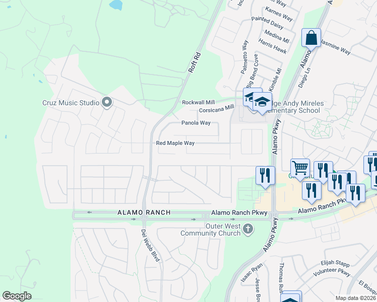 map of restaurants, bars, coffee shops, grocery stores, and more near 12534 Loving Mill in San Antonio