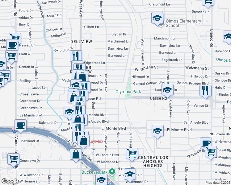 map of restaurants, bars, coffee shops, grocery stores, and more near 131 Harwood Drive in San Antonio
