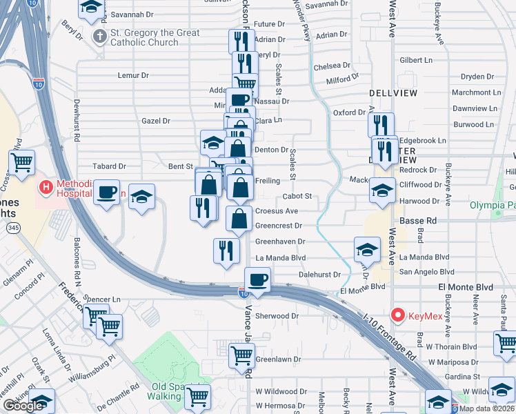 map of restaurants, bars, coffee shops, grocery stores, and more near 1902 Vance Jackson Road in San Antonio
