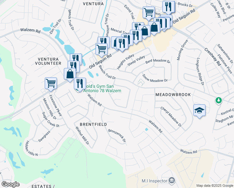 map of restaurants, bars, coffee shops, grocery stores, and more near 8018 Chestnut Bluff Drive in Converse