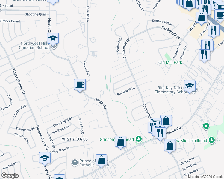 map of restaurants, bars, coffee shops, grocery stores, and more near 6039 Stillwater Street in San Antonio