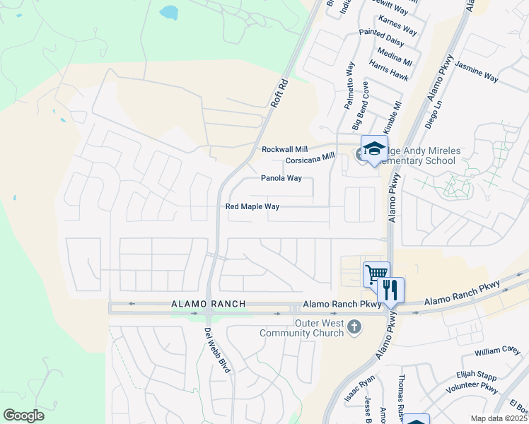 map of restaurants, bars, coffee shops, grocery stores, and more near 12518 Lake Whitney in San Antonio